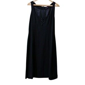 Jaeger Black WOOL Corset Detail Lace Front Black Dress Little Black Dress LG 14